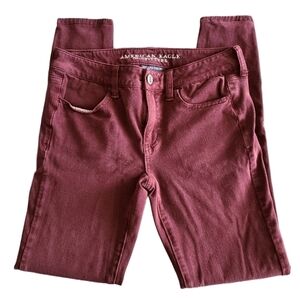 American Eagle 360° Super Stretch Low Rise Jeggings Straight Leg Sateen Burgundy